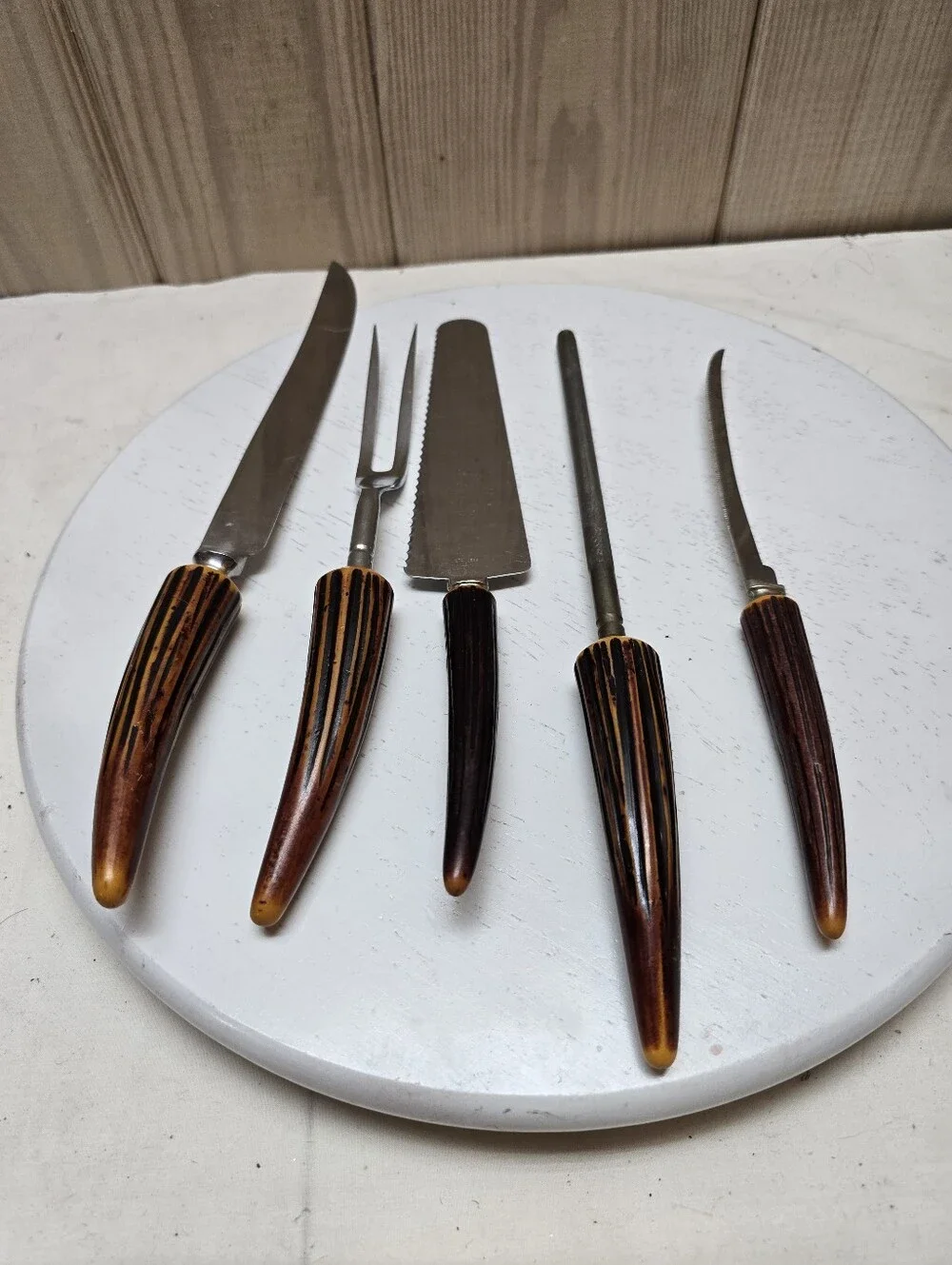 Vintage Wood Metal Antler Kitchen Utensil Set